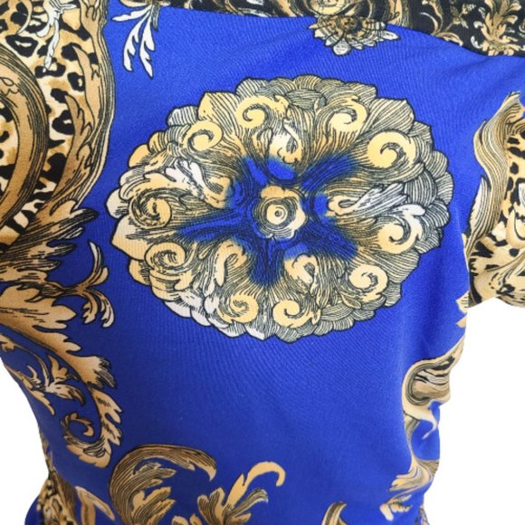 Stunning Just Cavalli Blue Baroque Print  Stretch Mini Dress - Size Small - Picture 7 of 16